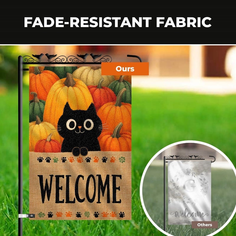 KarvePro Welcome Halloween Garden Flag – Black Cat Pumpkin Patch Welcome Flag, 12x18 Double Sided Burlap Halloween Yard Flag for Outside, Seasonal Fall Outdoor Decoration, Weatherproof - Image 5